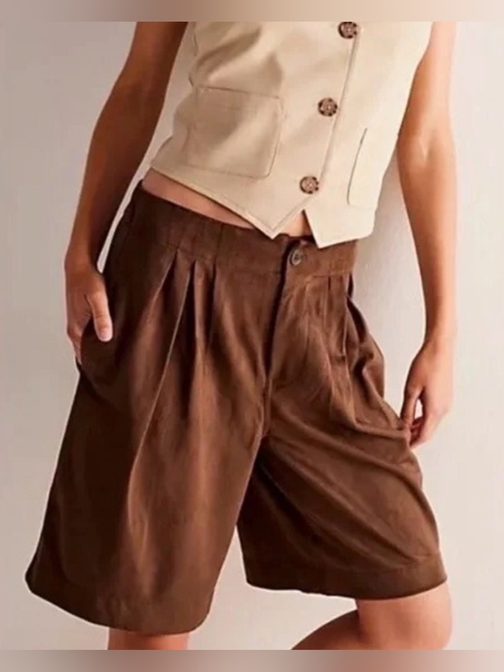 Free People We The Free Straight On Suede Shorts Chestnut